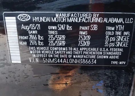 2022 Hyundai Santa Fe Limited from USA, damaged, VIN 5NMS44AL0NH386634